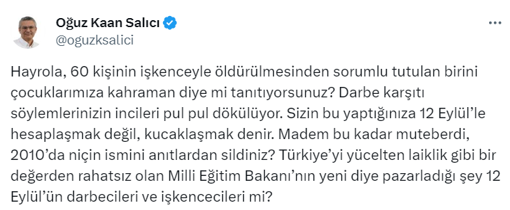 CHP İstanbul Milletvekili Oguz Kaan Salcı'nın paylaşımı
