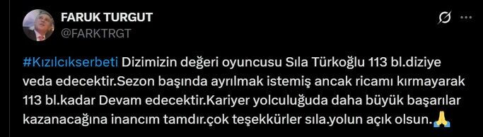 Sıla Türkoglu dizi ayrılık açıklaması