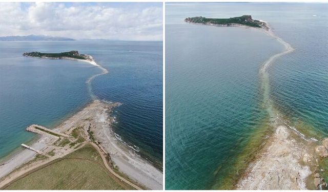 Van Gölü'nde seviye düştü, Çarpanak Adası yolu ortaya çıktı