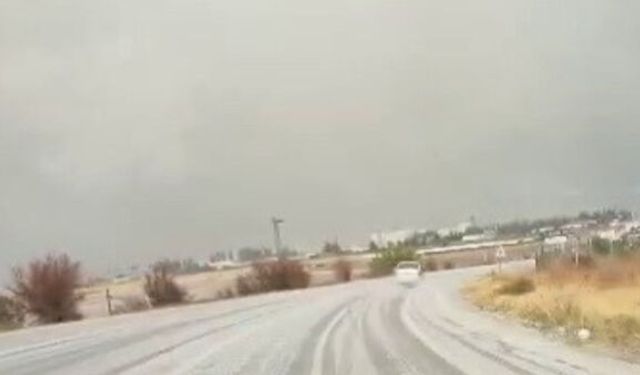 Sincik yolunda dolu yağışı